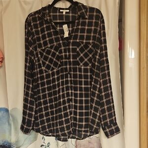 Maurices Black and Beige Plaid Button Down Shirt